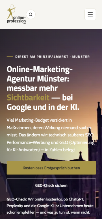 Startseite von online-profession.de auf dem Smartphone